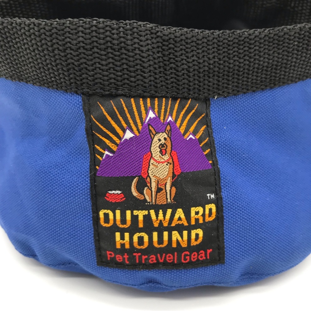 Outward Hound Pet Travel Gear Port-A-Bowl Portable Pet Bowl Blue Black Vintage - Picture 3 of 11